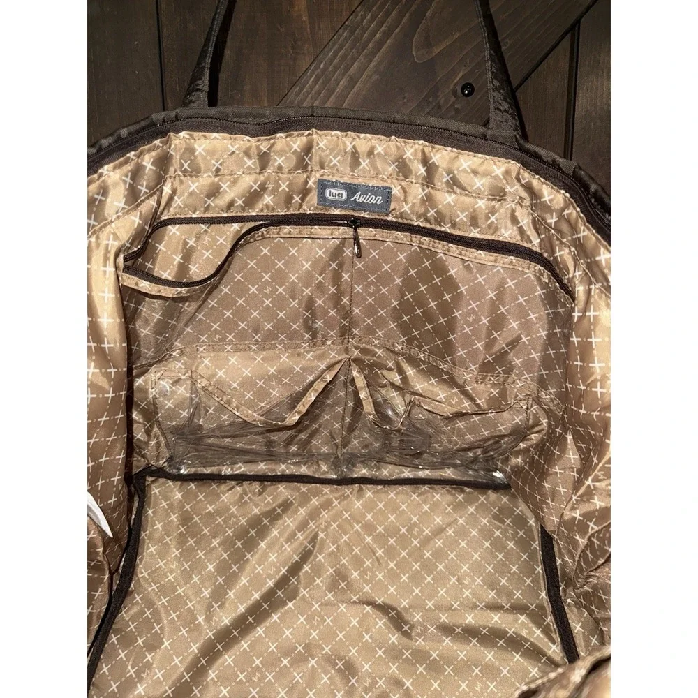 LUG‎ Avion Brown Gold Glitter Large Quilted Shoulder Tote Travel Bag NWOT